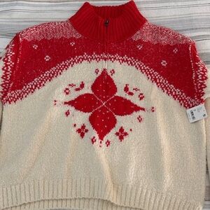 FP Movement by Free People Red and Cream Turtleneck Sweater NWT!